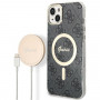 Guess GUBPP14MH4EACSK Case + Wireless Charger Apple iPhone 14 Plus / iPhone 15 Plus Black Hardcase, 4G Print, MagSafe