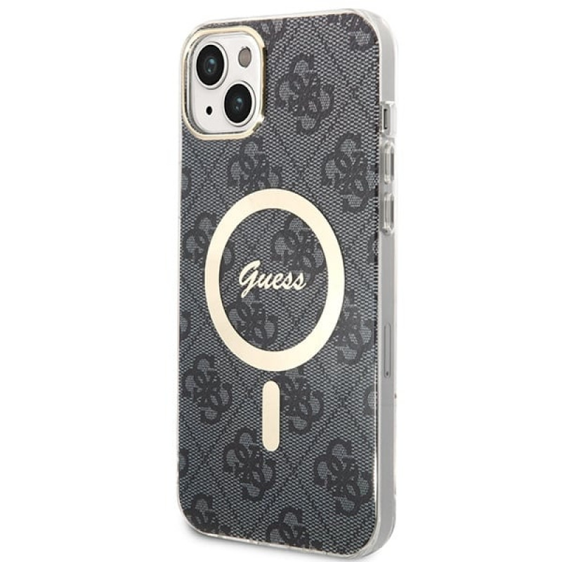 Guess GUBPP14MH4EACSK Case + Wireless Charger Apple iPhone 14 Plus / iPhone 15 Plus Black Hardcase, 4G Print, MagSafe