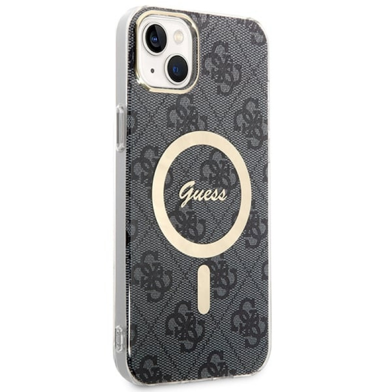 Guess GUBPP14MH4EACSK Case + Wireless Charger Apple iPhone 14 Plus / iPhone 15 Plus Black Hardcase, 4G Print, MagSafe