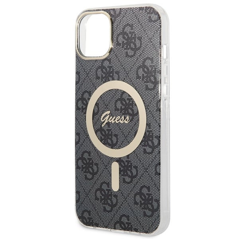 Guess GUBPP14MH4EACSK Case + Wireless Charger Apple iPhone 14 Plus / iPhone 15 Plus Black Hardcase, 4G Print, MagSafe