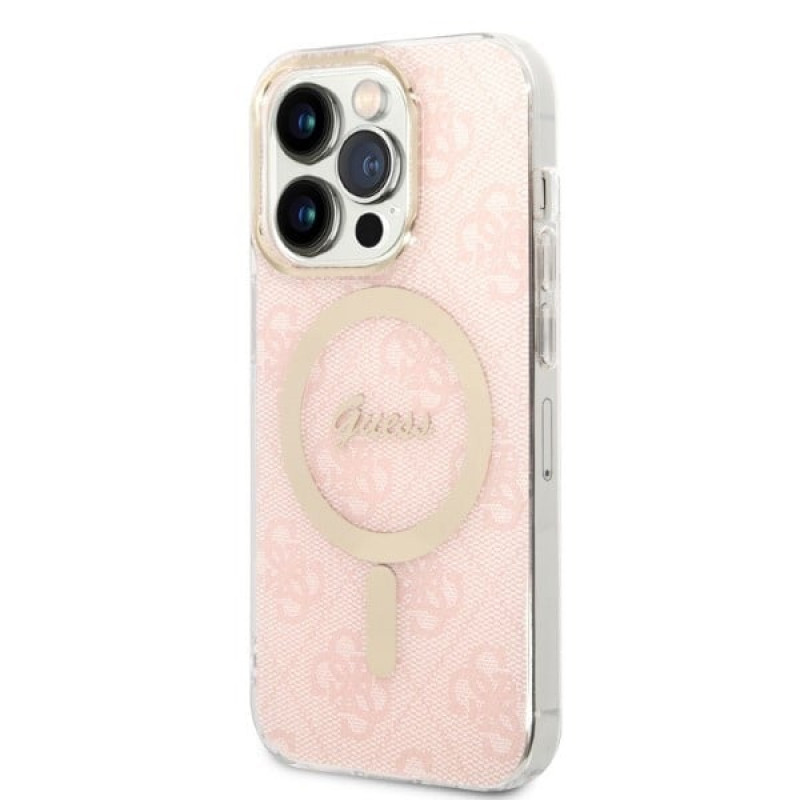 Guess GUBPP14LH4EACSP Case + Wireless Charger Apple iPhone 14 Pro Pink Hardcase, 4G Print, MagSafe