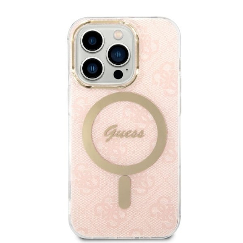 Guess GUBPP14LH4EACSP Case + Wireless Charger Apple iPhone 14 Pro Pink Hardcase, 4G Print, MagSafe