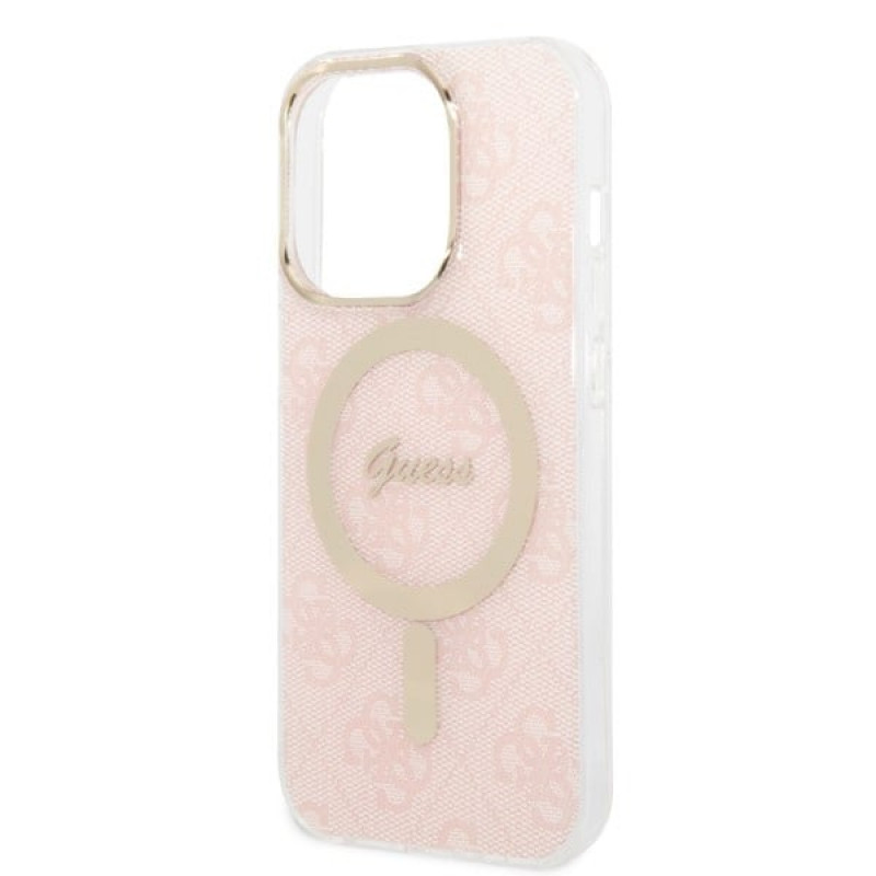 Guess GUBPP14LH4EACSP Case + Wireless Charger Apple iPhone 14 Pro Pink Hardcase, 4G Print, MagSafe