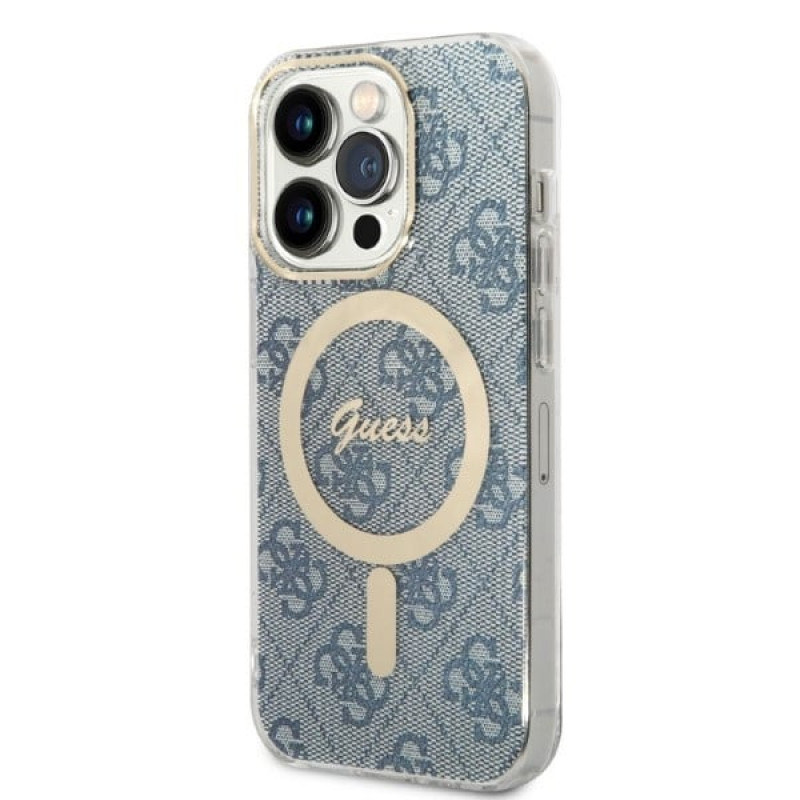 Guess GUBPP14LH4EACSB Case + Wireless Charger Apple iPhone 14 Pro Blue Hardcase, 4G Print, MagSafe