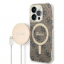 Guess GUBPP14LH4EACSW Case + Wireless Charger Apple iPhone 14 Pro Brown Hardcase, 4G Print, MagSafe