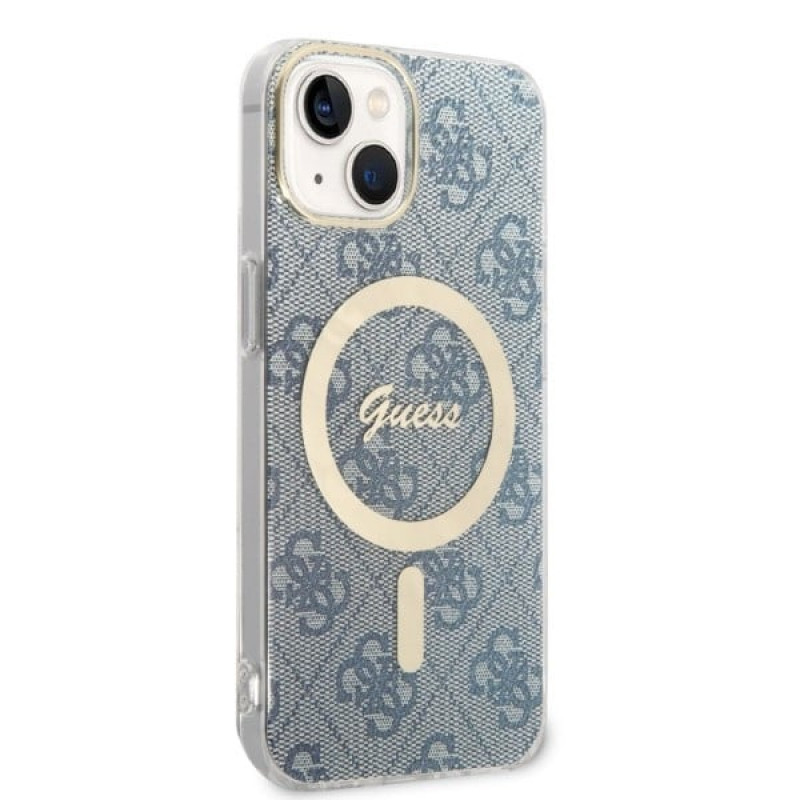 Guess GUBPP14MH4EACSB Case + Wireless Charger Apple iPhone 14 Plus / iPhone 15 Plus Blue Hardcase, 4G Print, MagSafe