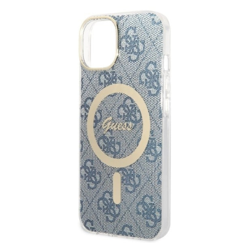 Guess GUBPP14MH4EACSB Case + Wireless Charger Apple iPhone 14 Plus / iPhone 15 Plus Blue Hardcase, 4G Print, MagSafe