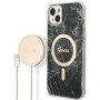 Guess GUBPP14MHMEACSK Case + Wireless Charger Apple iPhone 14 Plus / iPhone 15 Plus Black Hardcase, Marble, MagSafe
