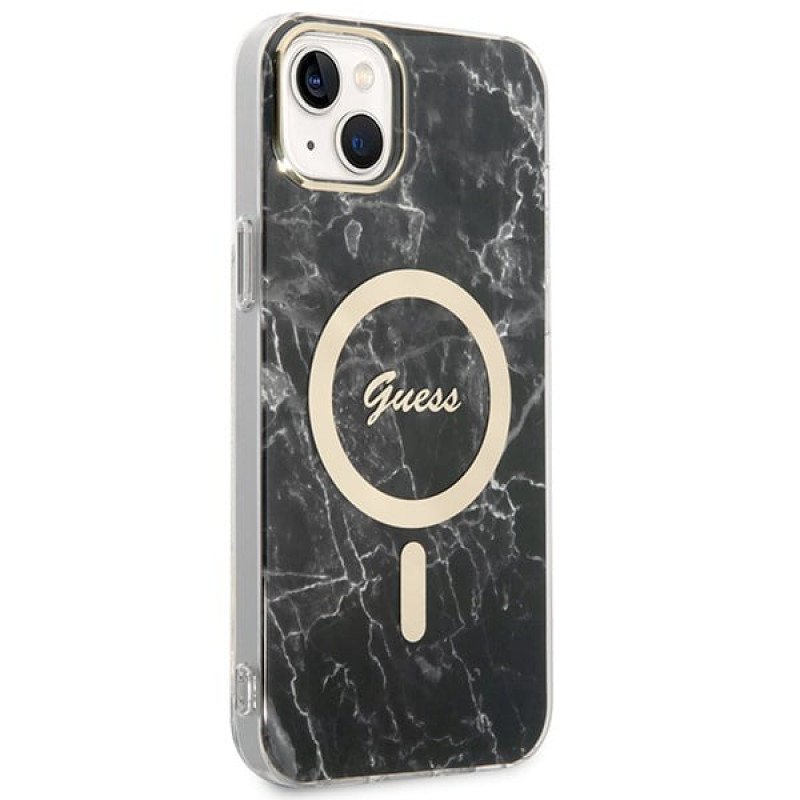 Guess GUBPP14MHMEACSK Case + Wireless Charger Apple iPhone 14 Plus / iPhone 15 Plus Black Hardcase, Marble, MagSafe