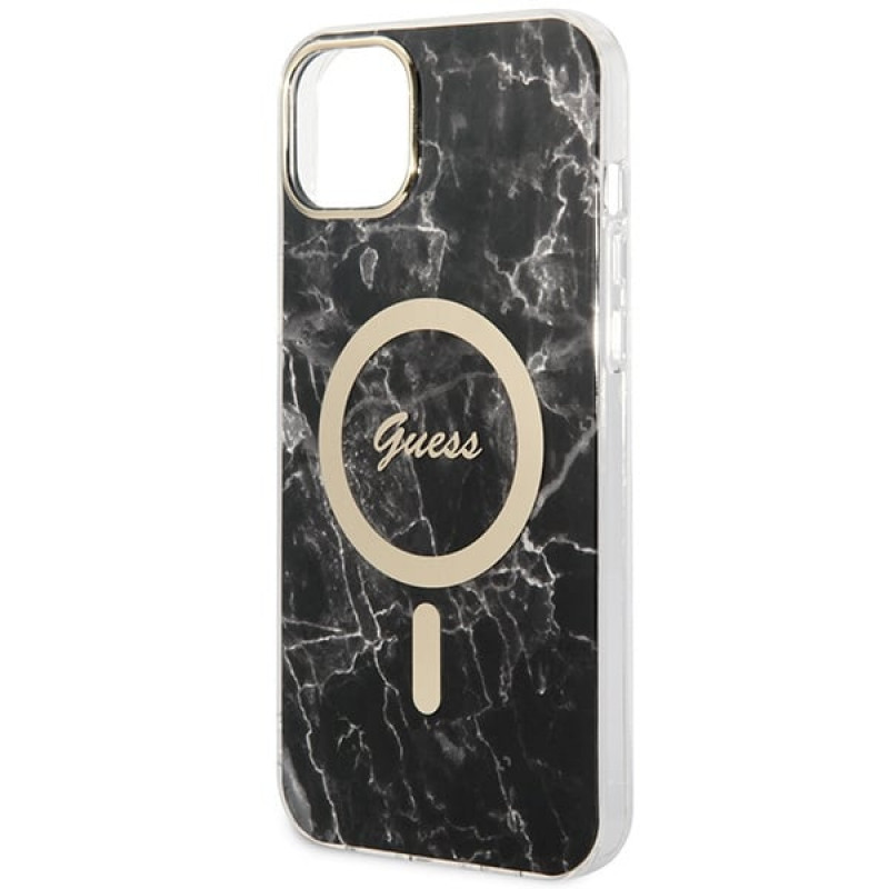 Guess GUBPP14MHMEACSK Case + Wireless Charger Apple iPhone 14 Plus / iPhone 15 Plus Black Hardcase, Marble, MagSafe