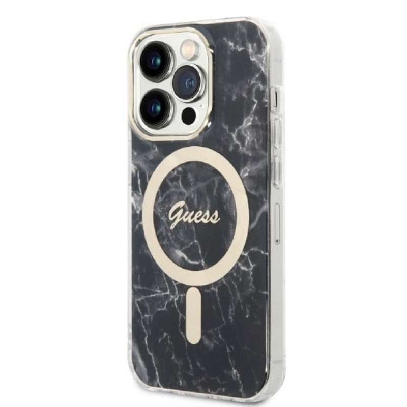 Guess GUBPP14XHMEACSK Case + Wireless Charger Apple iPhone 14 Pro Max Black Hardcase, Marble, MagSafe