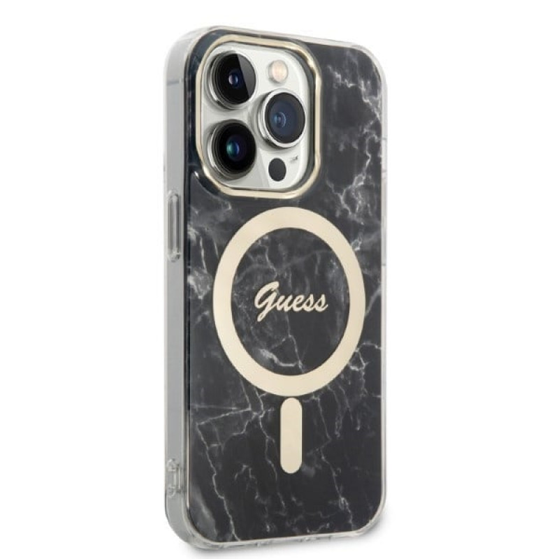 Guess GUBPP14XHMEACSK Case + Wireless Charger Apple iPhone 14 Pro Max Black Hardcase, Marble, MagSafe