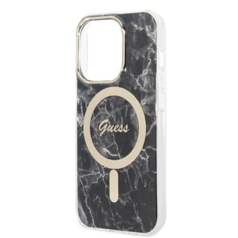 Guess GUBPP14XHMEACSK Case + Wireless Charger Apple iPhone 14 Pro Max Black Hardcase, Marble, MagSafe