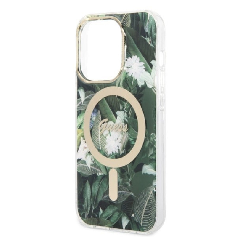 Guess GUBPP14LHJEACSA Case + Wireless Charger Apple iPhone 14 Pro Green Hardcase, Jungle, MagSafe