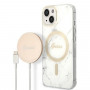Guess GUBPP14MHMEACSH Case + Wireless Charger Apple iPhone 14 Plus / iPhone 15 Plus White Hardcase, Marble, MagSafe