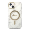 Guess GUBPP14MHMEACSH Case + Wireless Charger Apple iPhone 14 Plus / iPhone 15 Plus White Hardcase, Marble, MagSafe