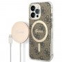 Guess GUBPP13LH4EACSW Case + Wireless Charger Apple iPhone 13 Pro Brown Hardcase, 4G Print, MagSafe