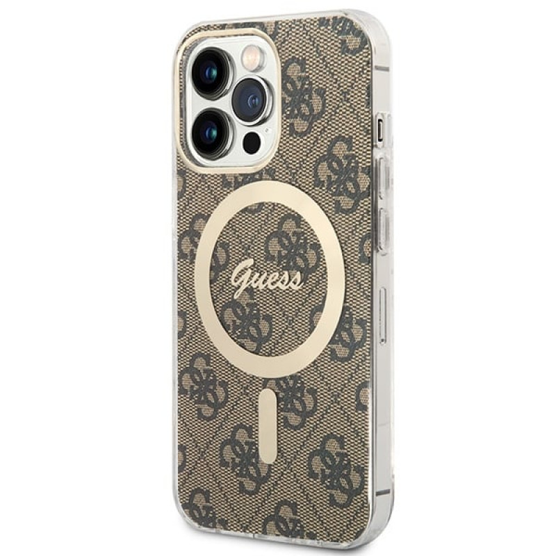 Guess GUBPP13LH4EACSW Case + Wireless Charger Apple iPhone 13 Pro Brown Hardcase, 4G Print, MagSafe