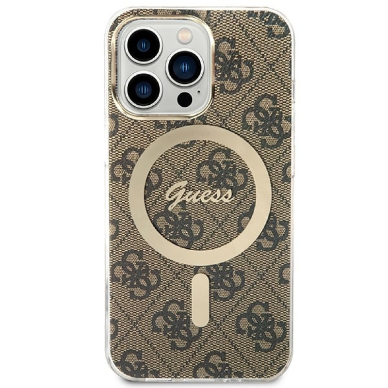 Guess GUBPP13LH4EACSW Case + Wireless Charger Apple iPhone 13 Pro Brown Hardcase, 4G Print, MagSafe