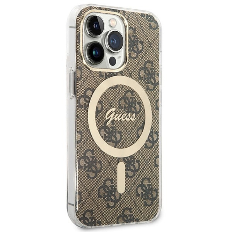 Guess GUBPP13LH4EACSW Case + Wireless Charger Apple iPhone 13 Pro Brown Hardcase, 4G Print, MagSafe