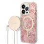 Guess GUBPP14LHJEACSP Case + Wireless Charger for Apple iPhone 14 Pro, Jungle, pink hard case, MagSafe