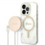 Guess GUBPP14LHMEACSH Case + Wireless Charger Apple iPhone 14 Pro White Hardcase, Marble, MagSafe