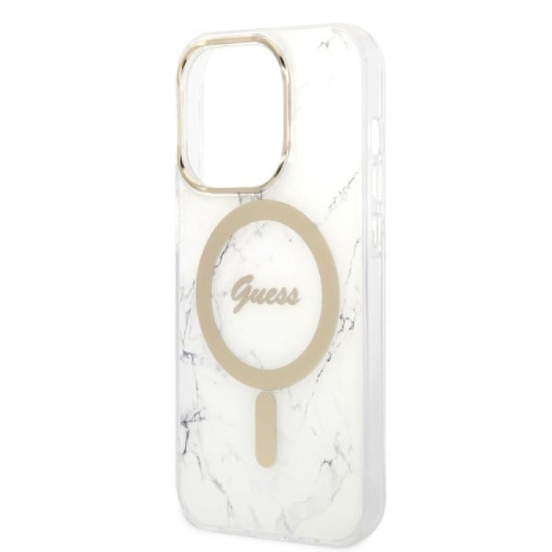 Guess GUBPP14LHMEACSH Case + Wireless Charger Apple iPhone 14 Pro White Hardcase, Marble, MagSafe