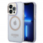 Guess GUHMP14XHTCMU Apple iPhone 14 Pro Max purple hard case, Gold Outline Translucent, MagSafe