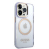 Guess GUHMP14XHTCMU Apple iPhone 14 Pro Max purple hard case, Gold Outline Translucent, MagSafe