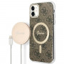 Guess GUBPN61H4EACSW Case + Wireless Charger for Apple iPhone 11, 4G Print, brown hard case, MagSafe