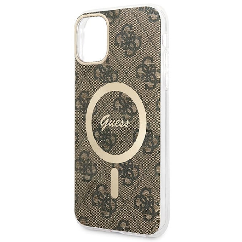Guess GUBPN61H4EACSW Case + Wireless Charger for Apple iPhone 11, 4G Print, brown hard case, MagSafe