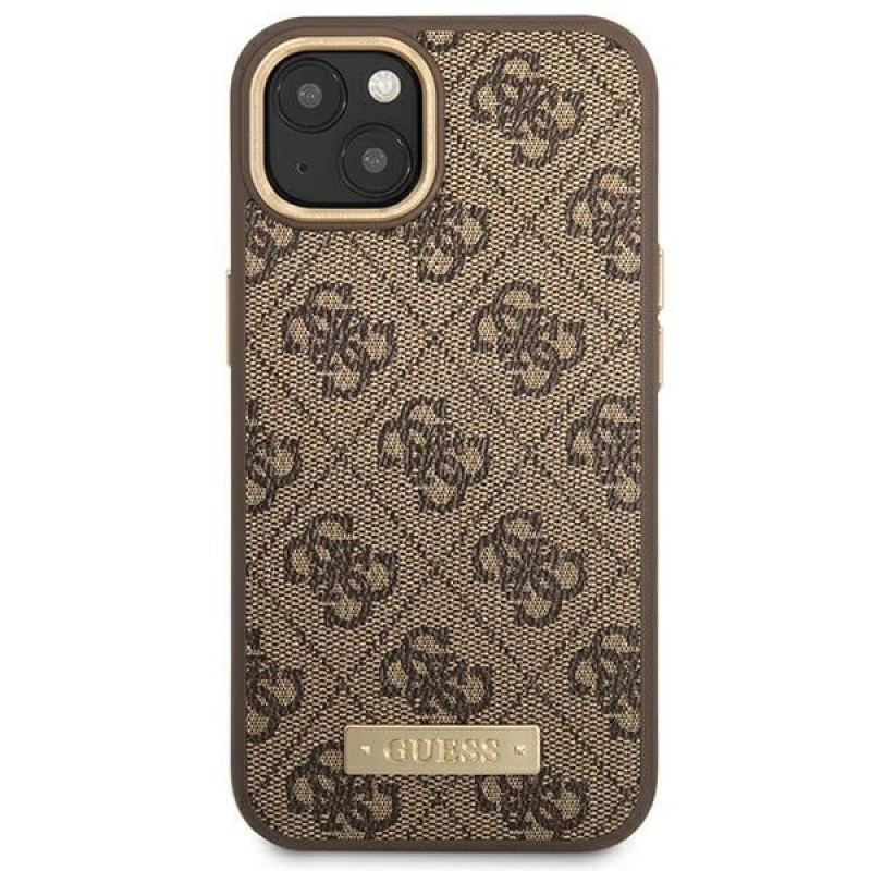 Guess GUHMP14MU4GPRW Apple iPhone 14 Plus / 15 Plus brown hard case, 4G Logo Plate, MagSafe