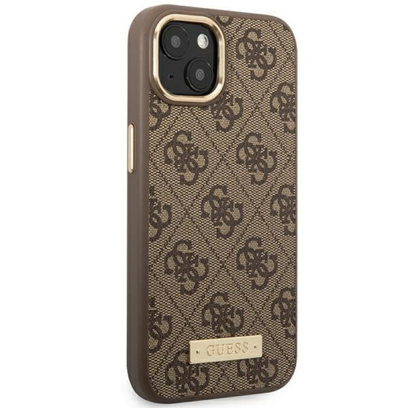 Guess GUHMP14MU4GPRW Apple iPhone 14 Plus / 15 Plus brown hard case, 4G Logo Plate, MagSafe