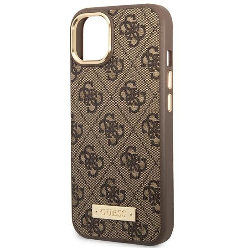 Guess GUHMP14MU4GPRW Apple iPhone 14 Plus / 15 Plus brown hard case, 4G Logo Plate, MagSafe