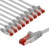 Goobay CAT 6 patch cable S/FTP (PiMF), 5 m, grey, set of 10, copper conductor (CU), halogen-free sheath (LSZH)