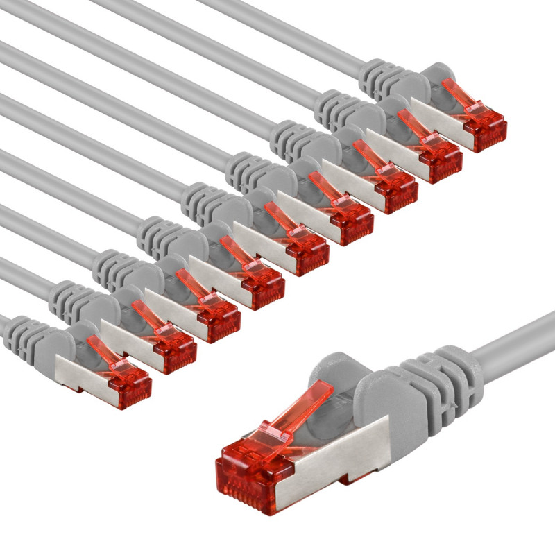 Goobay CAT 6 patch cable S/FTP (PiMF), 5 m, grey, set of 10, copper conductor (CU), halogen-free sheath (LSZH)