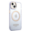 Guess GUHMP14SHTCMU Apple iPhone 14 purple hard case, Gold Outline Translucent, MagSafe