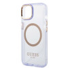 Guess GUHMP14SHTCMU Apple iPhone 14 purple hard case, Gold Outline Translucent, MagSafe