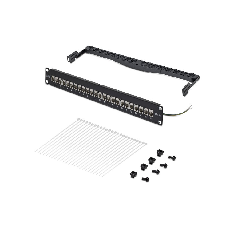 StarTech.com C6APANELSTP241UFT 24-Port 1U Feed-Through Patch Panel, shielded Cat6a, RJ45, 19", black