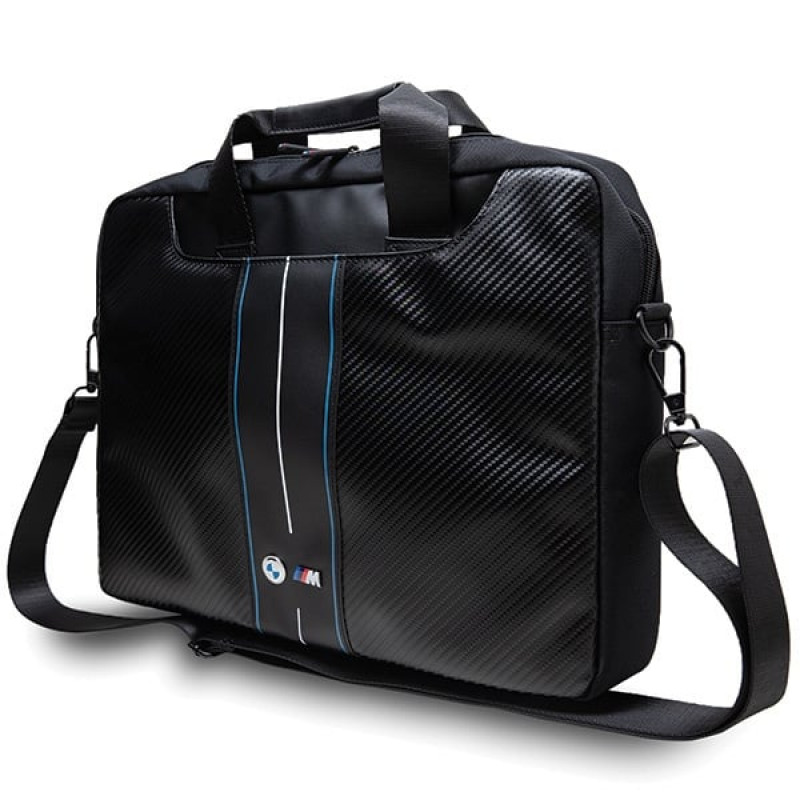 BMW BMCB15COMSCAKL Laptop Bag 15 inch, Carbon Blue Stripes, black