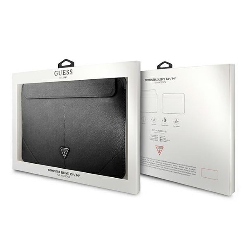 Guess GUCS14PSATLK Saffiano Triangle Logo Laptop Sleeve 13/14", black