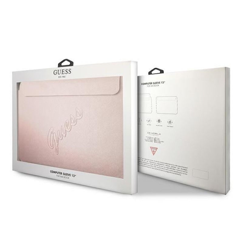Guess GUCS13PUSASPI Saffiano Script Sleeve for 13" laptop, pink