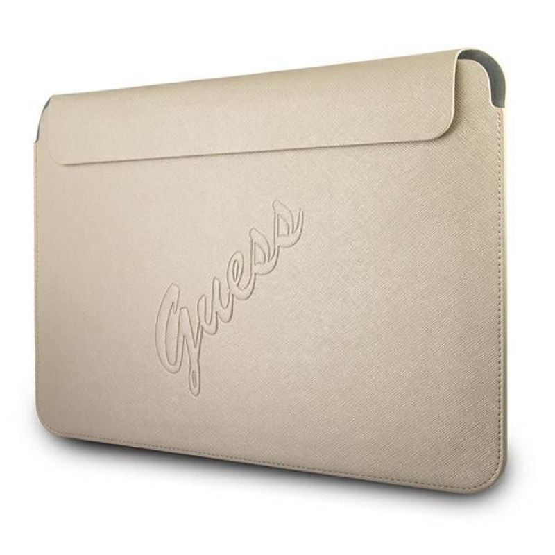 Guess GUCS13PUSASLG Saffiano Script Sleeve for 13" laptop, gold