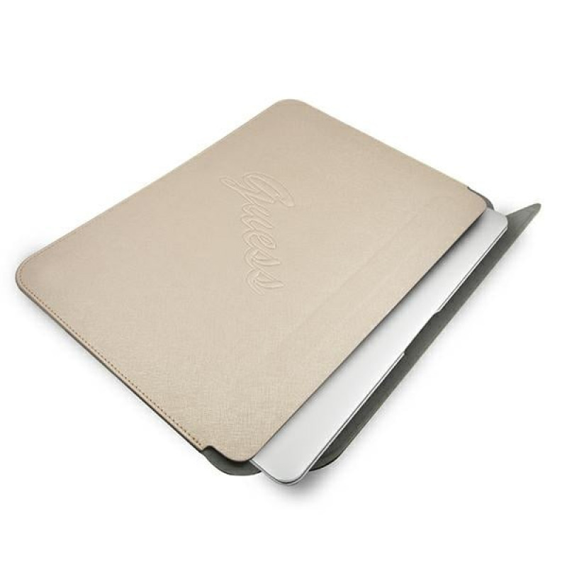 Guess GUCS13PUSASLG Saffiano Script Sleeve for 13" laptop, gold