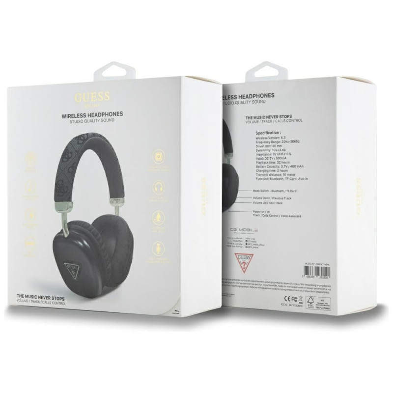 Guess 4G Triangle Logo Wireless Over-Ear Headphones, Bluetooth 5.3, black