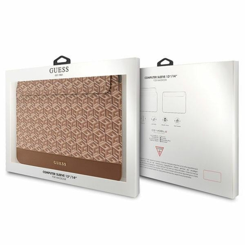 Guess GUCS14HGCFSEW laptop sleeve 14 inch, GCube Stripes, brown