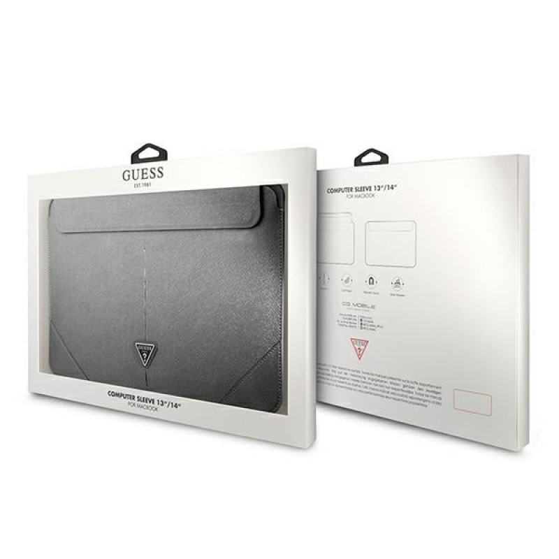 Guess GUCS14PSATLG laptop sleeve 13/14 inch, Saffiano Triangle, silver