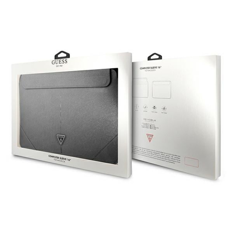Guess GUCS16PSATLG laptop sleeve 16 inch, Saffiano Triangle, silver