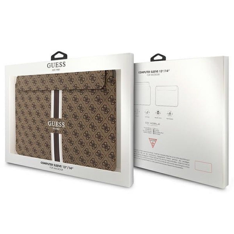 Guess GUCS14P4RPSW laptop sleeve 14 inch, 4G Printed Stripes, brown