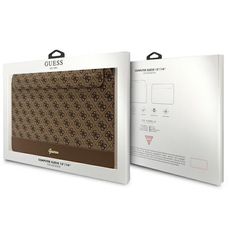 Guess GUCS14PS4SGW laptop sleeve 14 inch, 4G Stripe Metal Logo, brown
